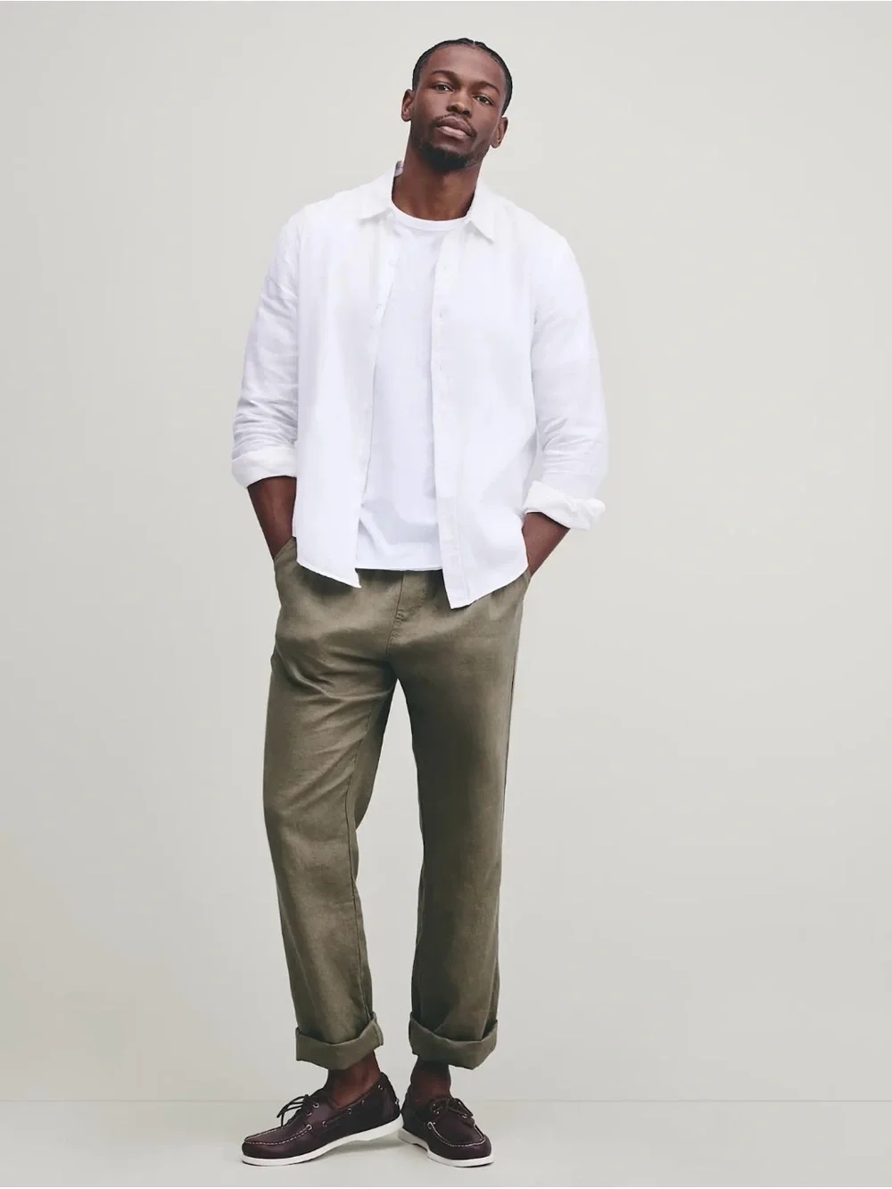 Quince Men’s European Linen Drawstring Beach Pants in Olive